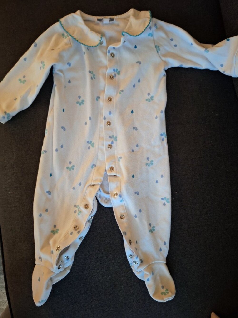 Jacadi baby onesie 12 months cotton in white and blue